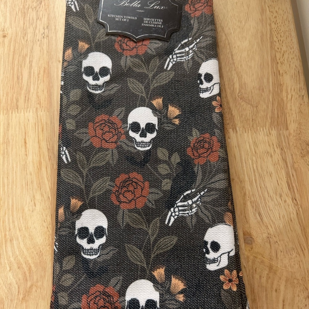 ⭐️ Bundle & Save Bella Lux Skull Rose Skeleton Hand Black Gothic Kitchen Towels
